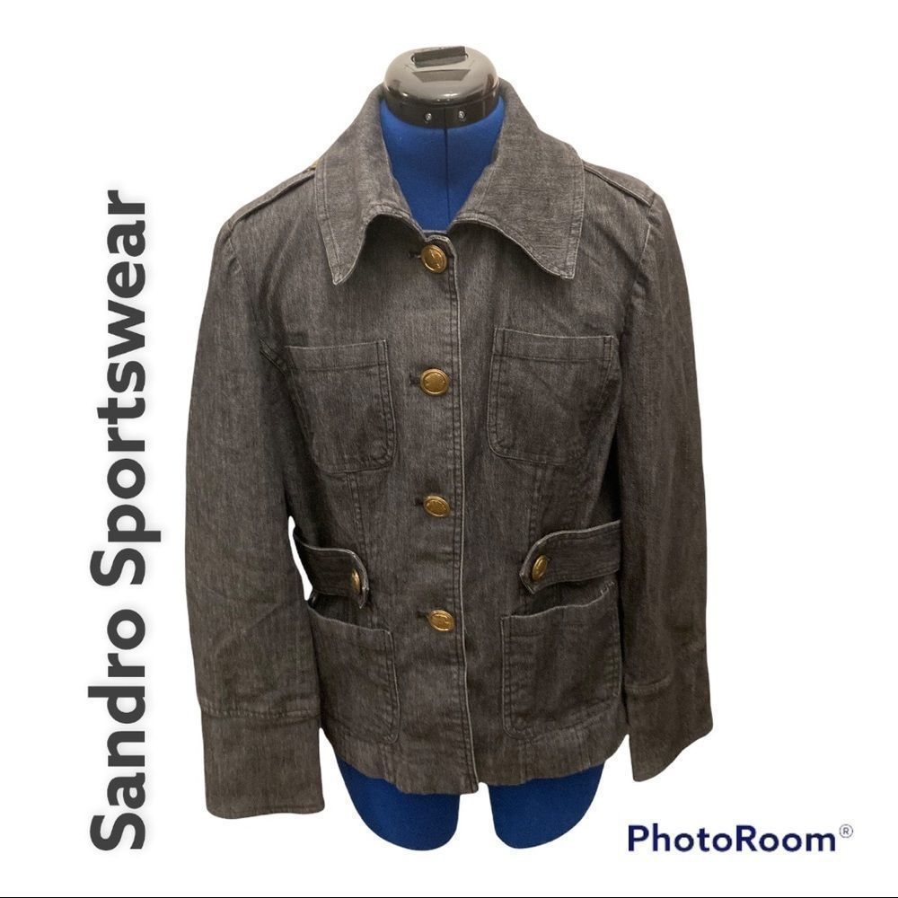 Black/gray Sandro Sportswear  jacket in size M Military style cotton denim look
